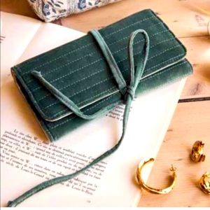Sezane New Green Velvet Jewlery Pouch NWOT
